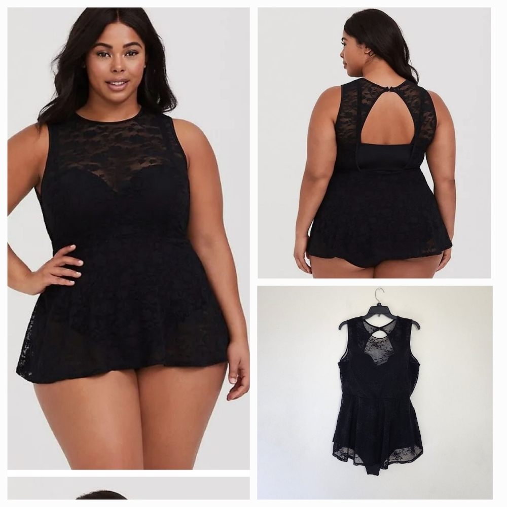 Torrid 2X Underwire  floral lace Mesh Overlay Swim Dress